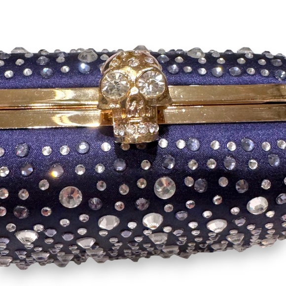 Handbag Republic Navy Crystal Skull Clutch – Rhinestone Studded Evening Bag - Picture 3 of 8
